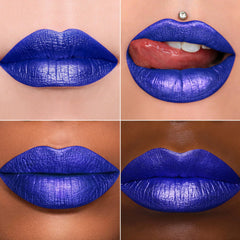 MAKI YIKA rouge à lèvres bleu métallique, tube étincelant pour un look glamour durable.