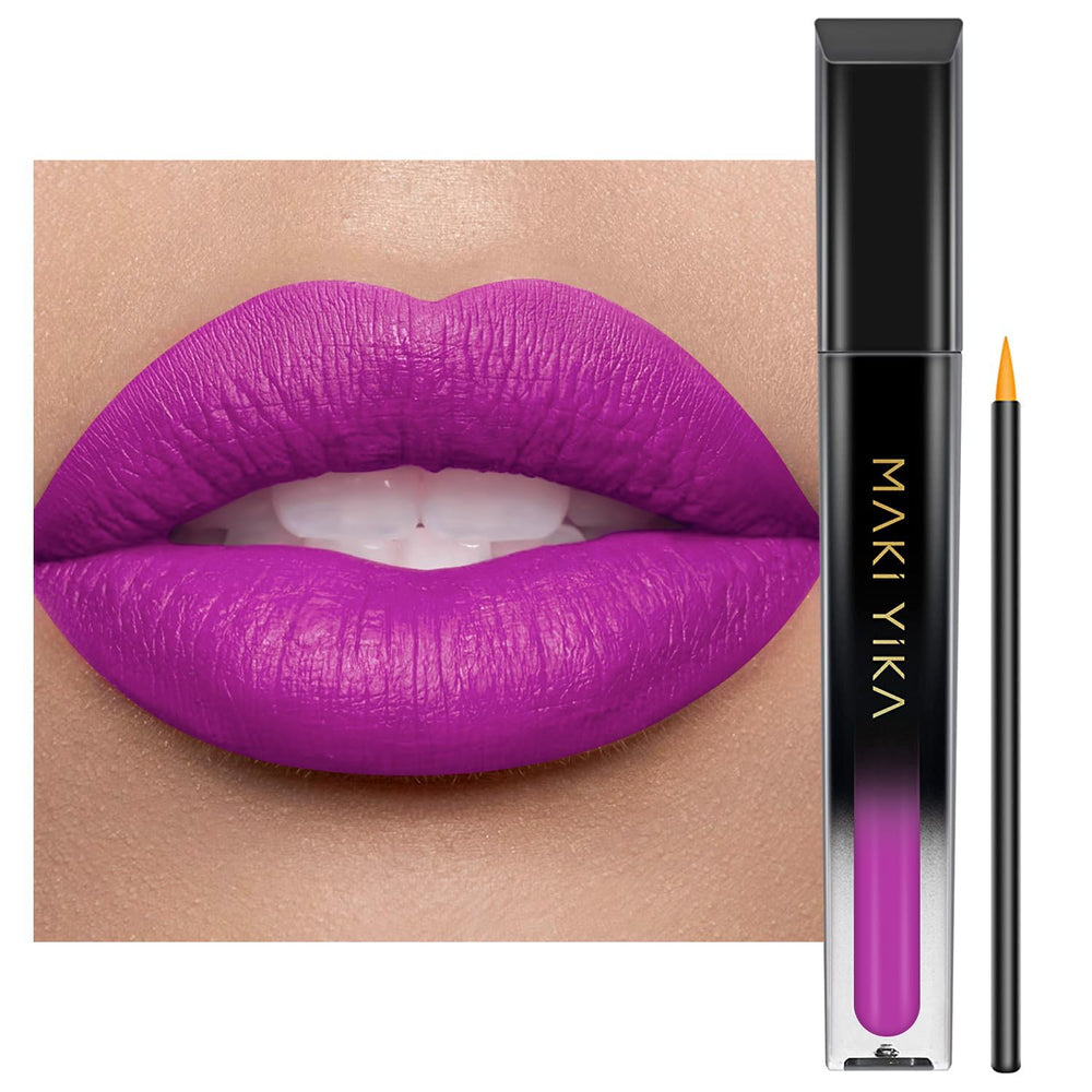 MAKI YIKA rouge à lèvres violet, flacon élégant pour une couleur durable.