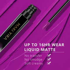 MAKI YIKA rouge à lèvres violet, texture mate légère et confortable.