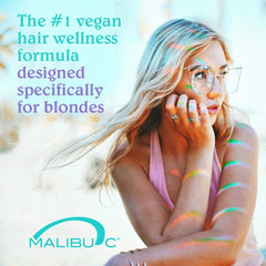 Malibu C Blondes Apres-Shampoing : flacon violet pour nourrir et fixer les reflets