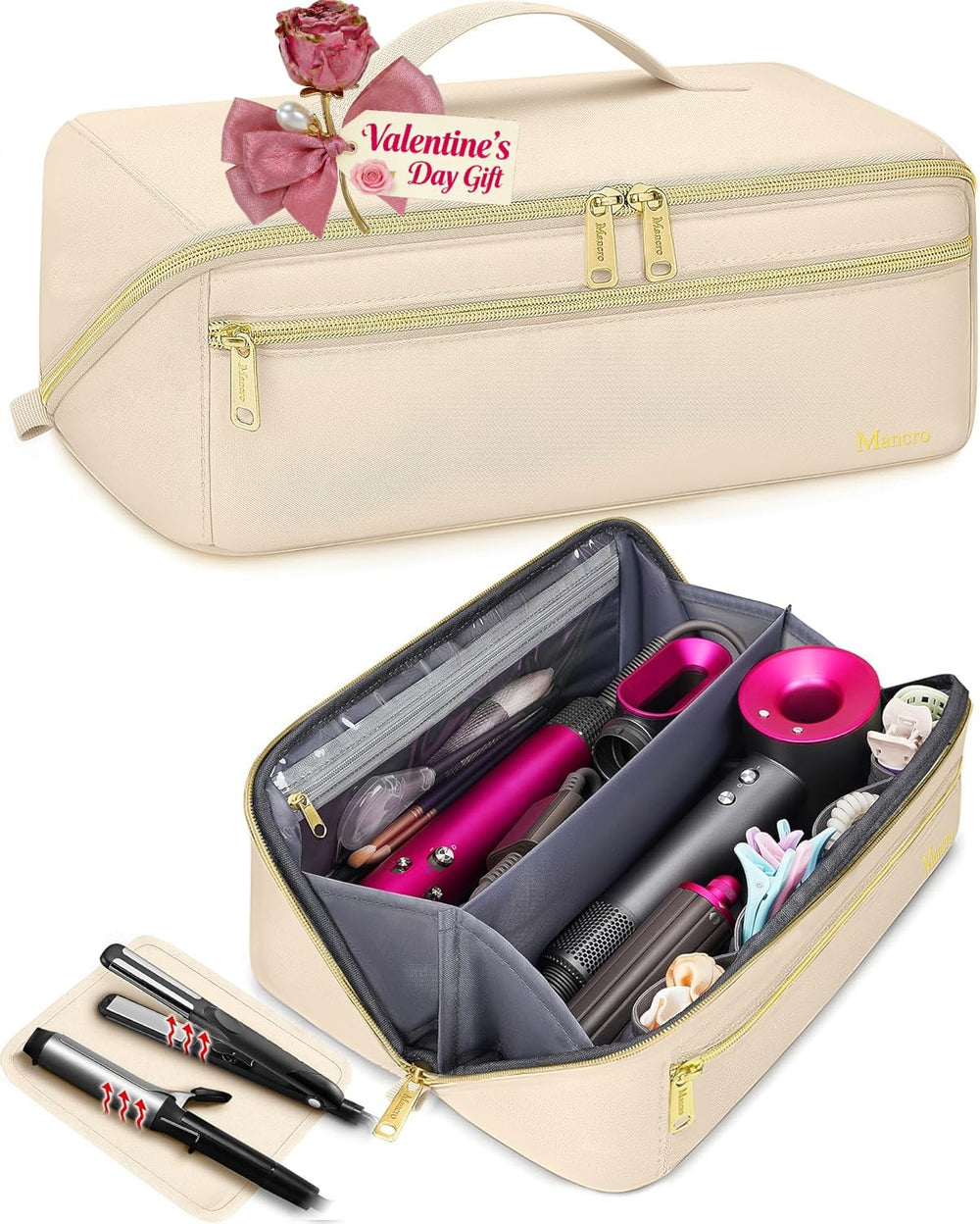 Mancro etui voyage outils cheveux: rangement spacieux pour fers et boucleurs en déplacement