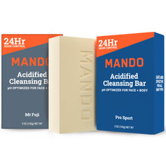 Savon acide Mando en bouteille, pratique pour usage quotidien.