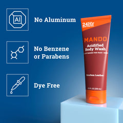 Formule acide mandélique dans le gel douche Mando pour une peau nettoyée en douceur.
