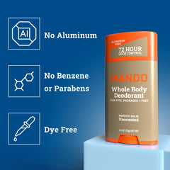 Mando formule sans aluminium et sans bicarbonate, respectant la peau.