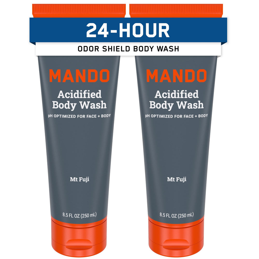Mando Odor Shield Body Wash – bouteille verse, contrôle d’odeur durable.