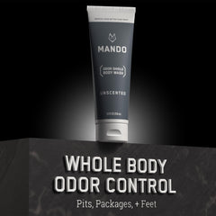Mando Odor Shield bottle emphasizes SLS/SLES-free formula.