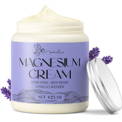 Crème magnésium Manelix Sommeil lavande pour routine nocturne apaisante.