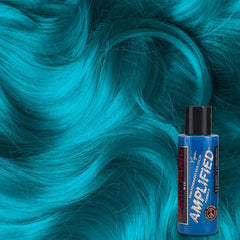 Bouteille Atomic Turquoise vue arrière, informations vegan et sécurité.