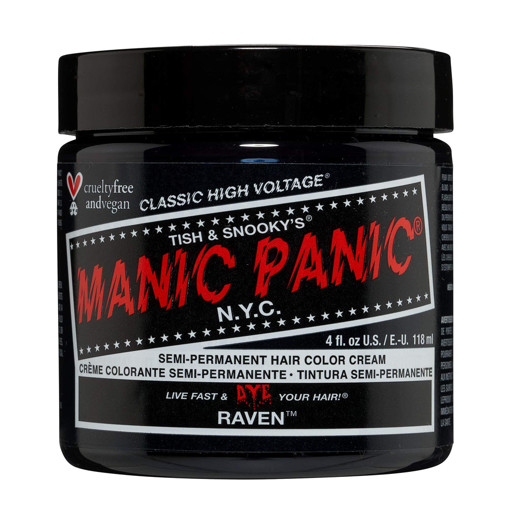 MANIC PANIC Classic Raven, bouteille de teinture semi-permanente noire froide.