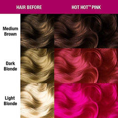 MANIC PANIC teinture rose néon sur cheveux, teinte brillante et éclatante.