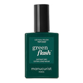 Manucurist Green Flash Top Coat sur bouteille LED, brillance durable jusqu’à 10 jours.