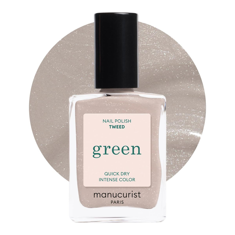 Vernis Manucurist Green Quick Dry Tweed, bouteille avec fini perlé gris pour une manucure rapide