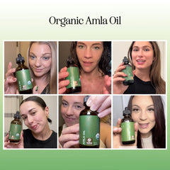 Maple Holistics Amla Oil drops imagery suggesting soothing hydration for dry hair.
