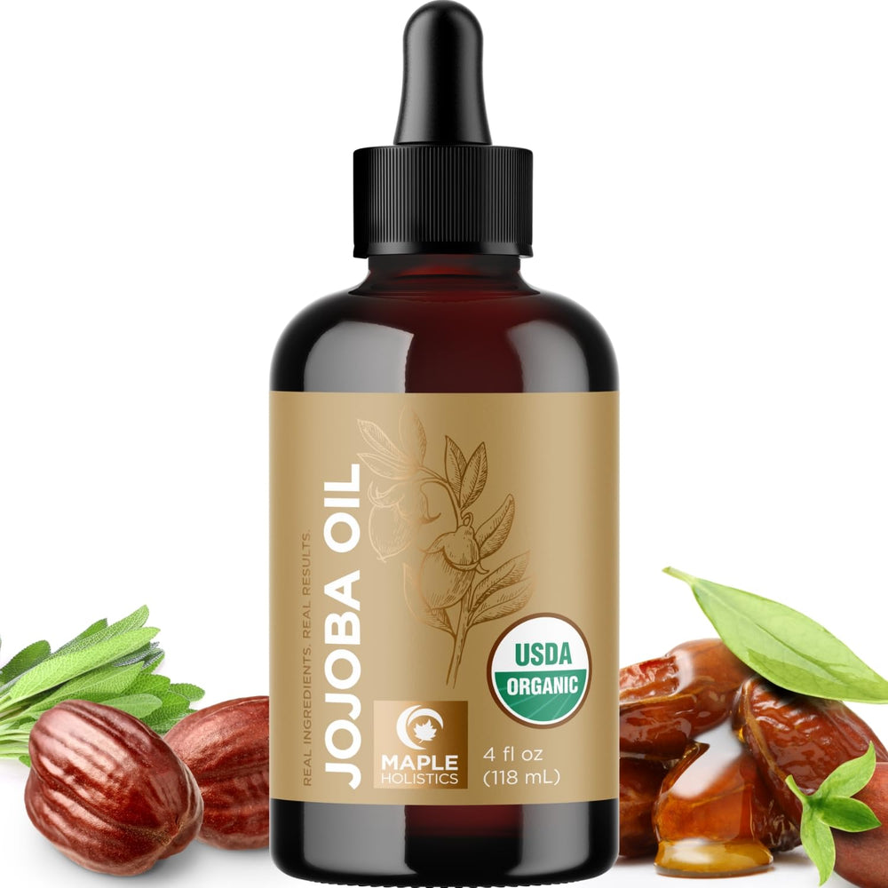 Maple Holistics huile jojoba presse froide, bouteille hydratation naturelle pour peau et cheveux