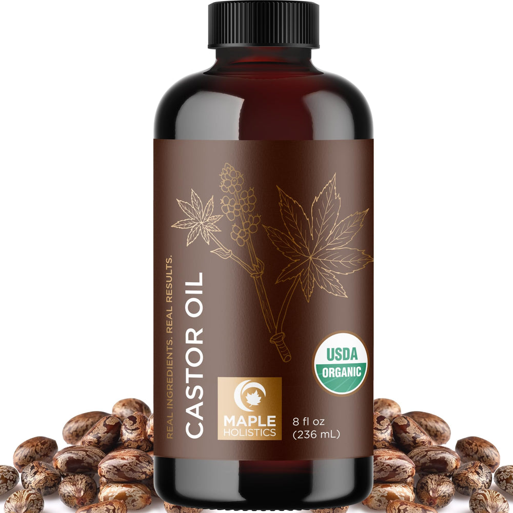 Maple Holistics huile ricin bio - bouteille verre pur pour soin capillaire nourrissant