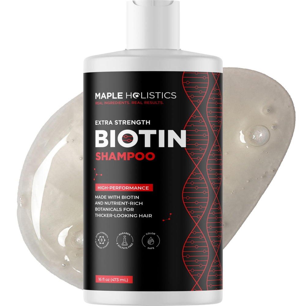 Shampoing Ultra Biotine Maple Holistics, bouteille, volume potentiel.