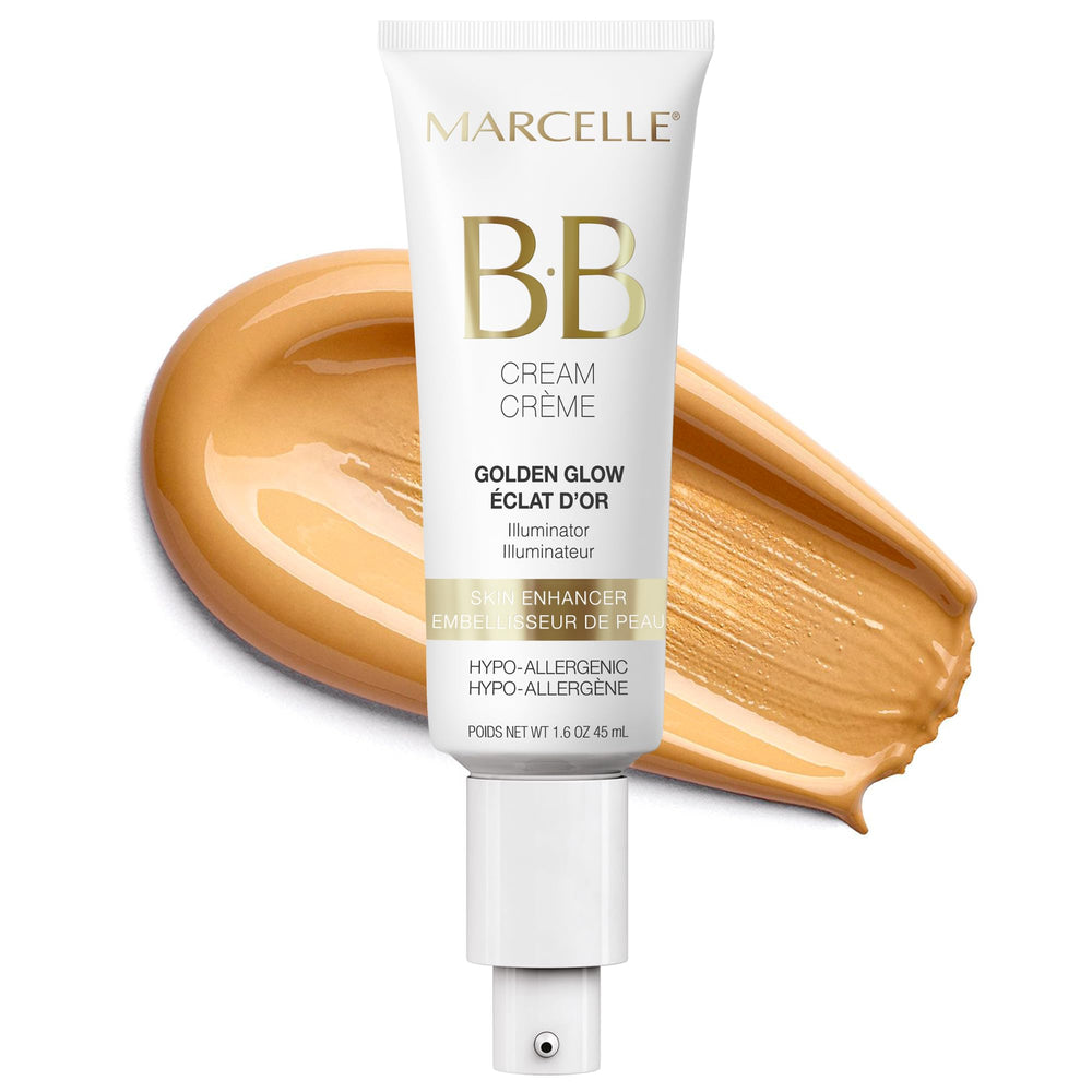 Marcelle BB Crème éclat universelle dorée pour un teint homogène et lumineux.