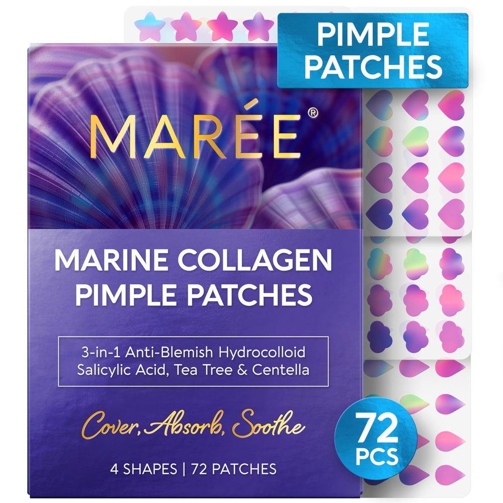 Pansement MAREE Étoile sur le visage pour absorption ciblée des impuretés.