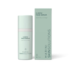 Marini SkinSolutions C-ESTA Serum sur bouteille, effet lift discret et protection cutanée.