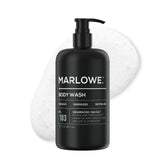 MARLOWE No.103 body wash bottle with cedarwood-sea-salt for an energizing shower.