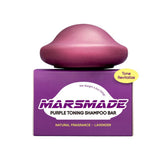 Shampoing solide violet Mars Made pour blondes, aide à atténuer les reflets jaunes.