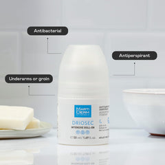 Martiderm Driosec Roll-On appliqué sur l'aine pour contrôler la sudation.