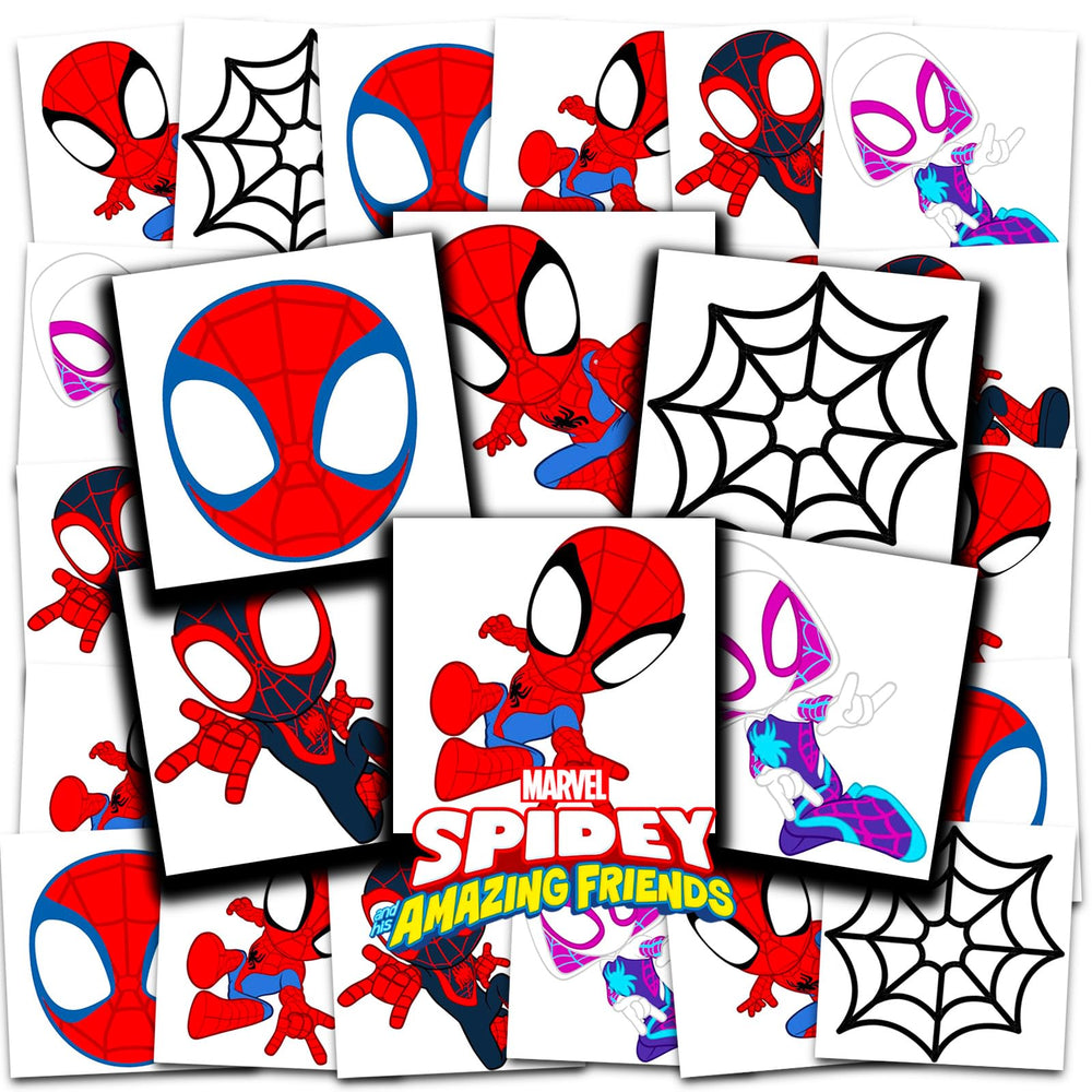 Tatouage Spidey et Ses Amis 2x2 prêts à appliquer, idéal pour fête d'anniversaire