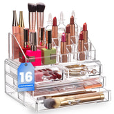 Masirs Organisateur Maquillage Clair: 16 compartiments pour un accès rapide.