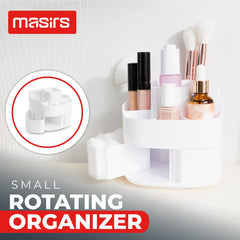 Masirs organise maquillage rotatif petit blanc, ensemble compartiments, accès rapide.