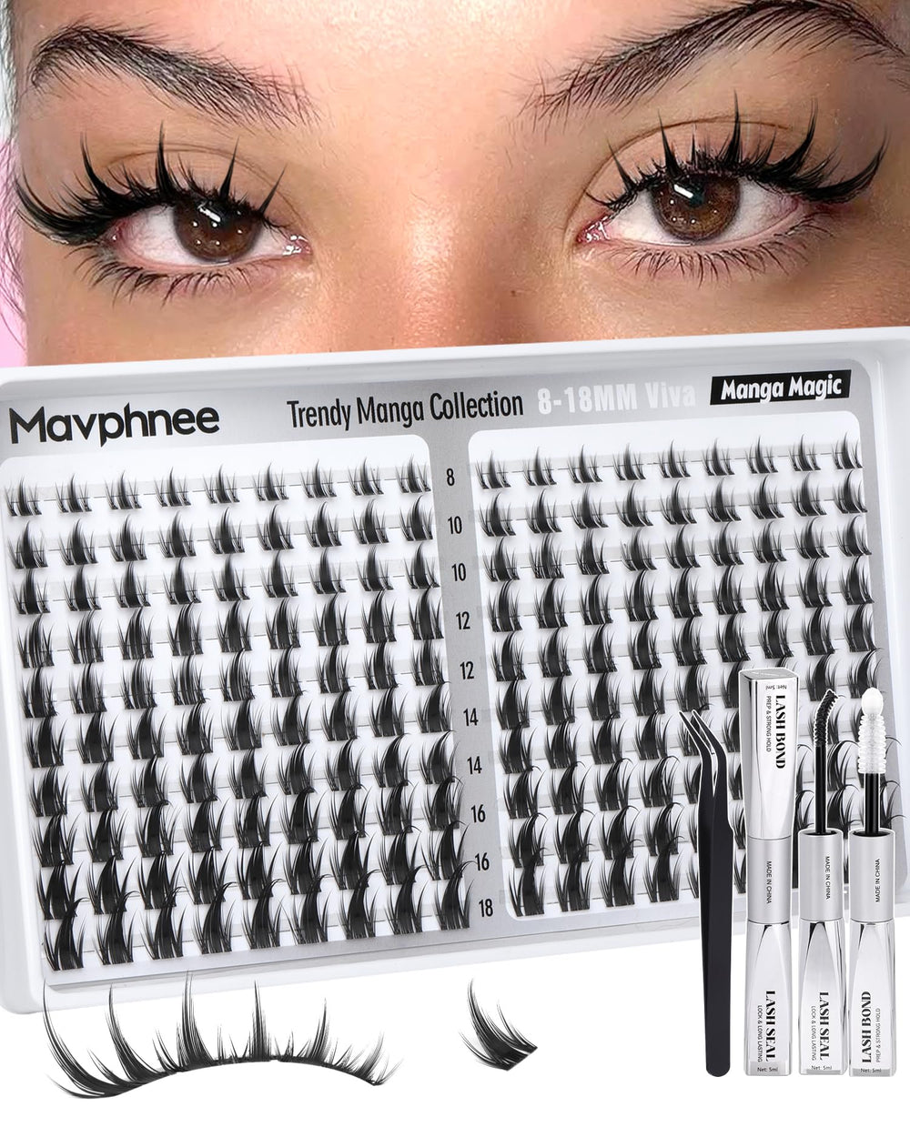 Mavphnee Viva Lash Clusters Kit-ensemble: ensemble complet pour un look manga durable.