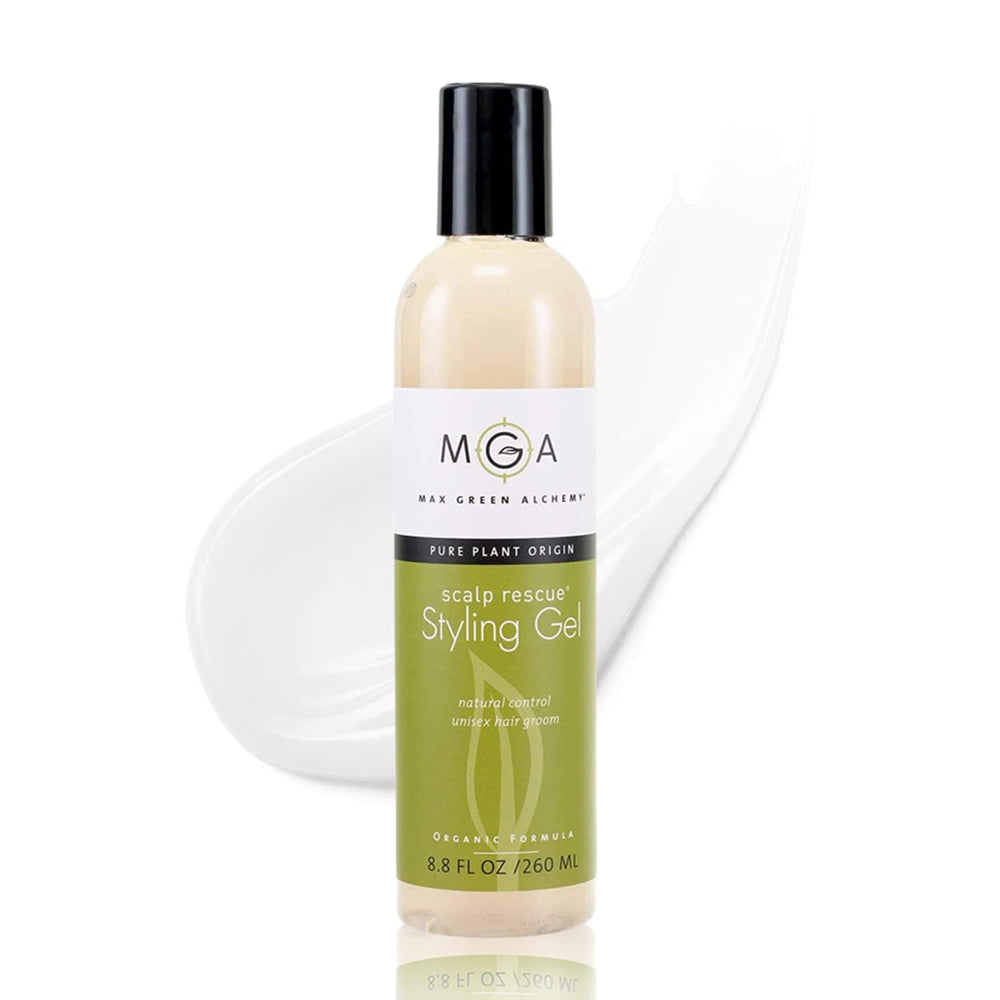 Max Green Alchemy Scalp Rescue Gel en bouteille, coiffage naturel et contrôle du volume.
