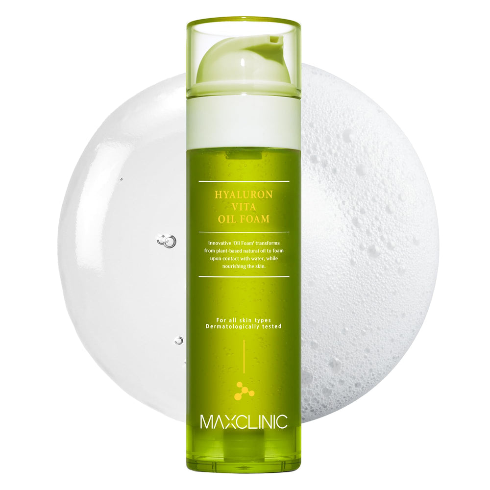 MAXCLINIC Hyaluron Vita – bouteille montrant le nettoyant huile à mousse pour hydratation durable.