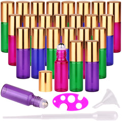 MaxMau bouteilles roll-on 5ml en verre, ensemble de 24 pour huiles essentielles, rangement pratique