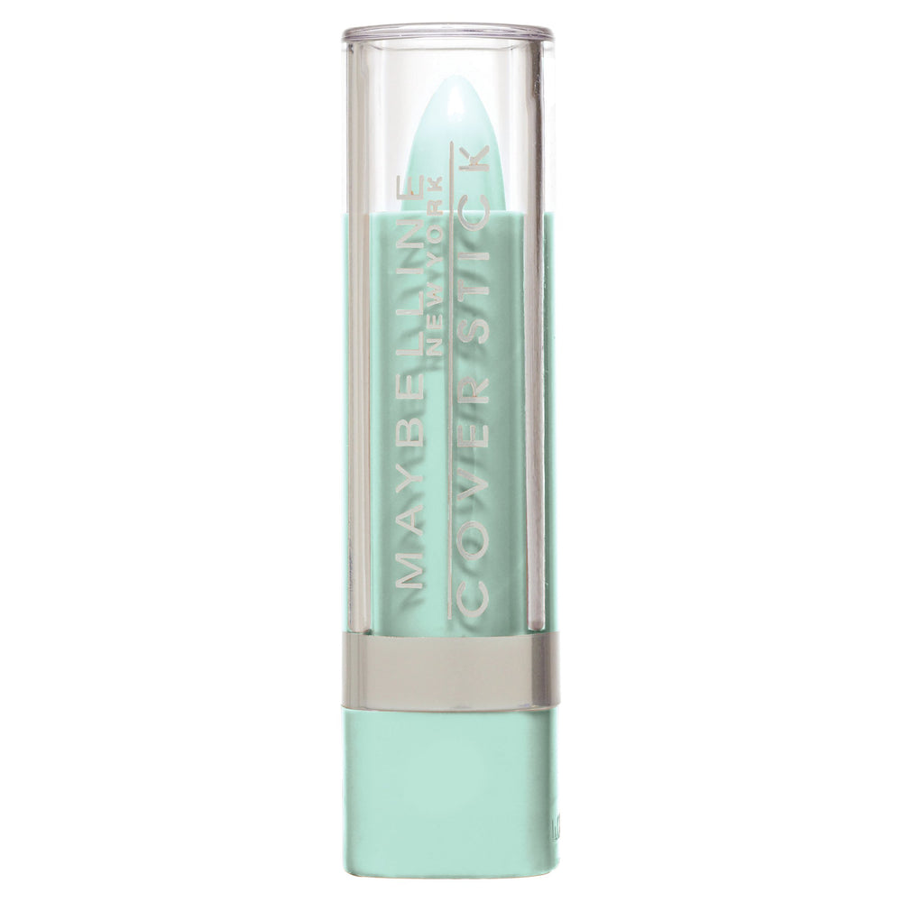 Maybelline Cover Stick Correcteur Vert, emballage compact pour correction rapide des rougeurs.