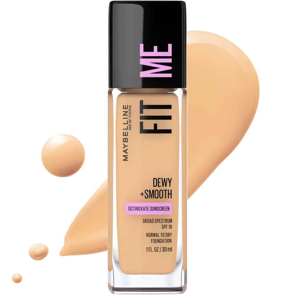 Maybelline Fit Me – Bouteille-pompe hydratante, idéale pour une peau resplendissante et uniforme.