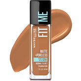 Maybelline Fit Me: fond de teint liquide coco, bouteille, fini naturel.