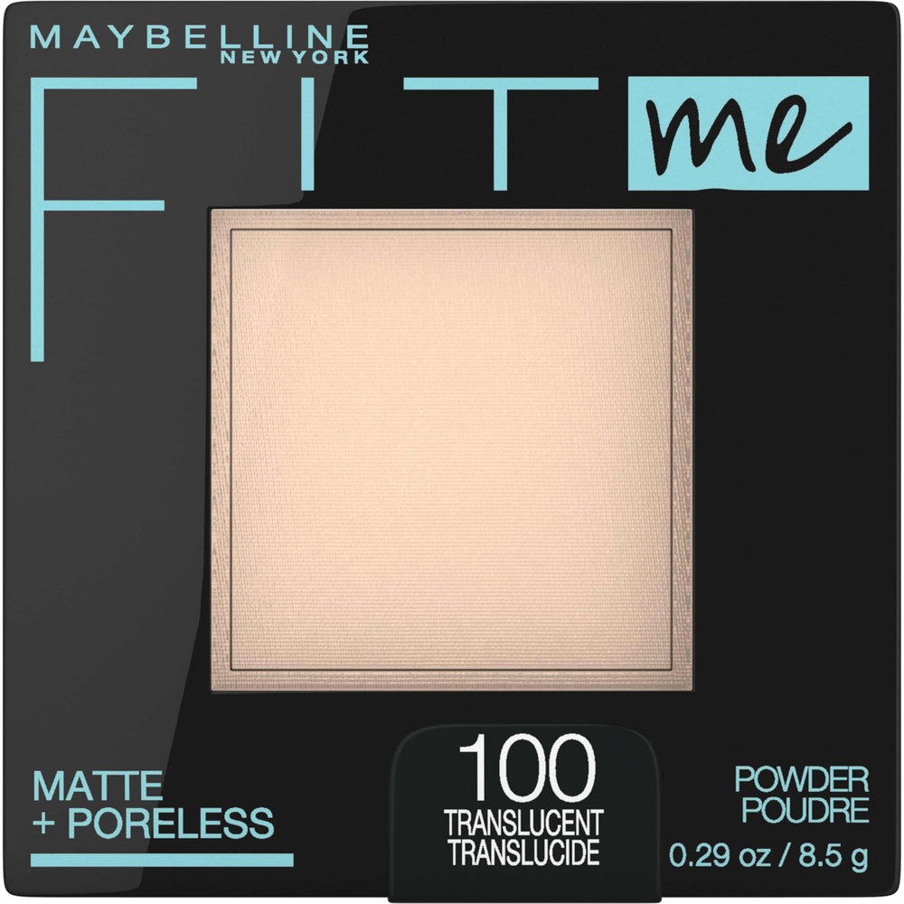 Maybelline Fit Me Matte + Poreless poudre translucide — fini naturel et longue tenue.
