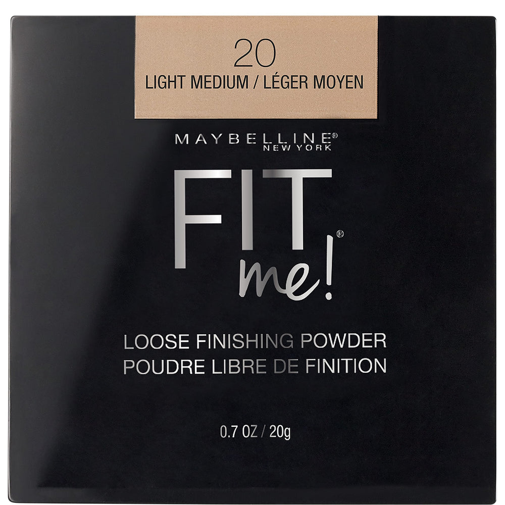 Maybelline Fit Me Poudre Libre sur emballage, finition naturelle et contrôle de brillance.