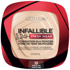 Maybelline Infallible en poudre Porcelaine; flacon pratique et fini mat longue durée.