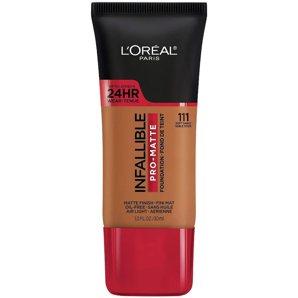 Fond MAYBELLINE Infallible Pro-Matte Soft Sable en flacon, fini durable demi-matte.