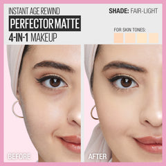 Maybelline Instant Age Rewind Matte 4-en-1 - texture legere: couvrance naturelle et modulable.
