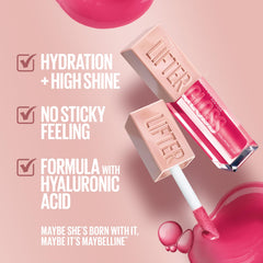 Maybelline Lifter Gloss teinte Ice-rose neutre pour un éclat lumineux.