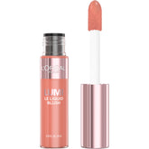 Maybelline Lumi Le Fard Liquide pour joues, flacon rose, texture légère et couleur durable.