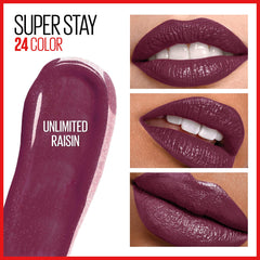 Maybelline Super Stay 24 – teinte Unlimited Raisin sur peau pour visualiser la couleur