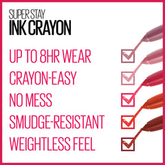 Maybelline SuperStay Ink Crayon Matte – teinte rouge intense pour un look sophistiqué.