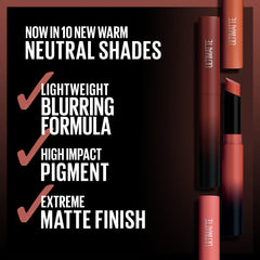 Maybelline Ultimatte Slim neutres chauds, idéale pour nude ou rouge.