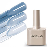 Vernis gel jelly MAYCHAO bleu navy en bouteille, teinte translucide parfaite pour une manucure rapide.