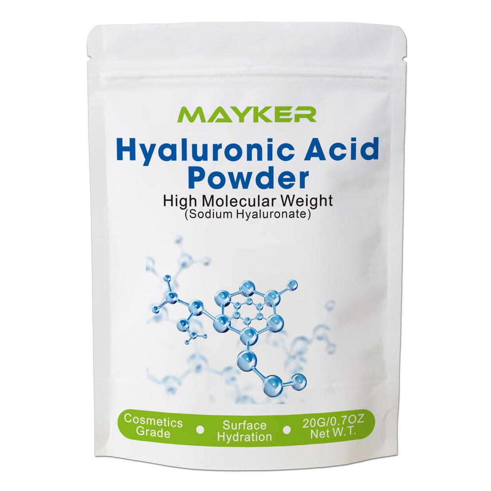 MAYKER Acide Hyaluronique en poudre dans sa boîte prête à être utilisée.