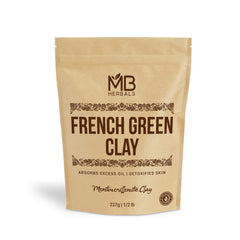 MB Herbals argile verte française poudre, purification douce des pores et absorption des excès de sébum.