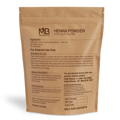 MB Herbals Henne – emballage sans additifs, poudre pure pour coloration naturelle.